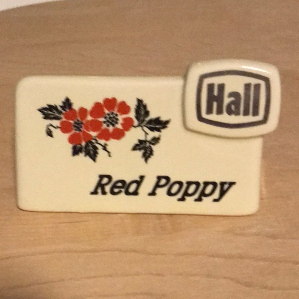 Rare Vintage Hall’s China Red Poppy 2 x 4 salesman pottery sign